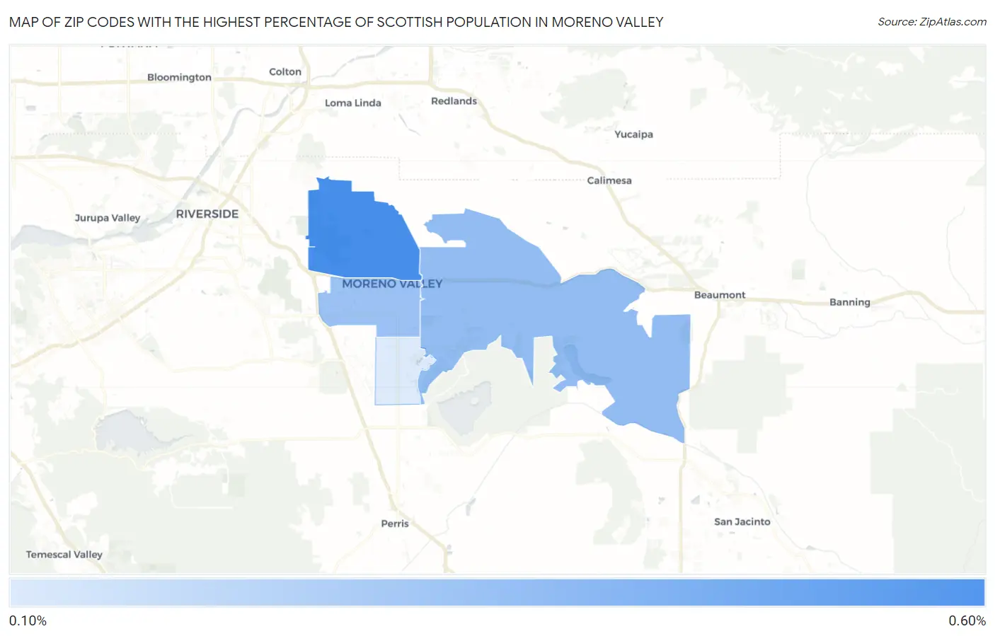 Zip Codes with the Highest Percentage of Scottish Population in Moreno Valley Map