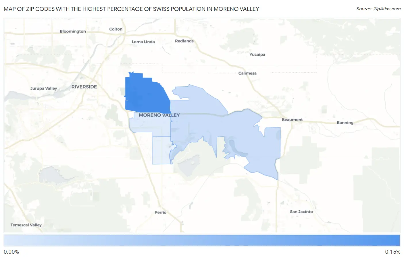 Zip Codes with the Highest Percentage of Swiss Population in Moreno Valley Map