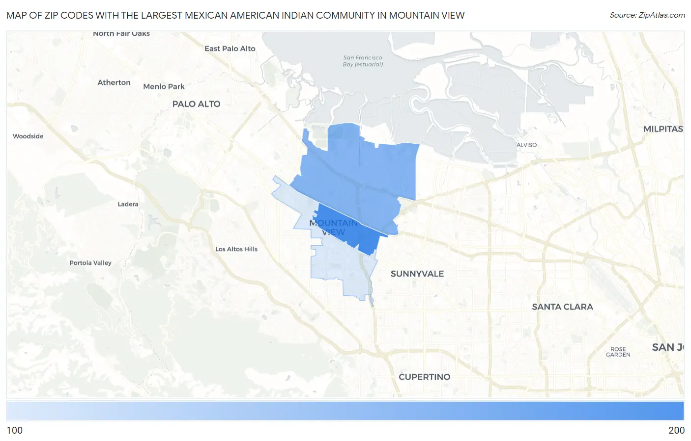 Zip Codes with the Largest Mexican American Indian Community in Mountain View Map