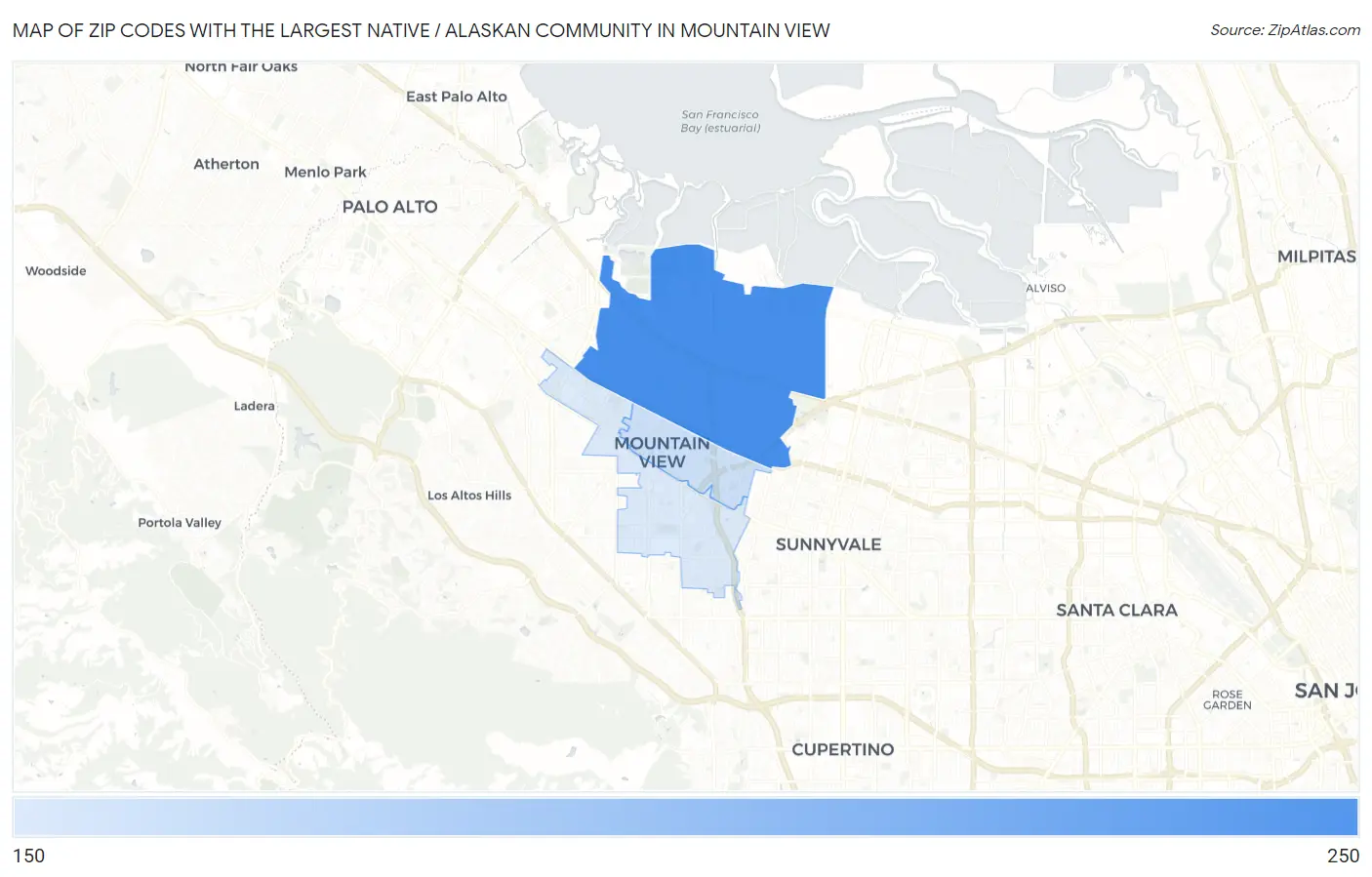 Zip Codes with the Largest Native / Alaskan Community in Mountain View Map