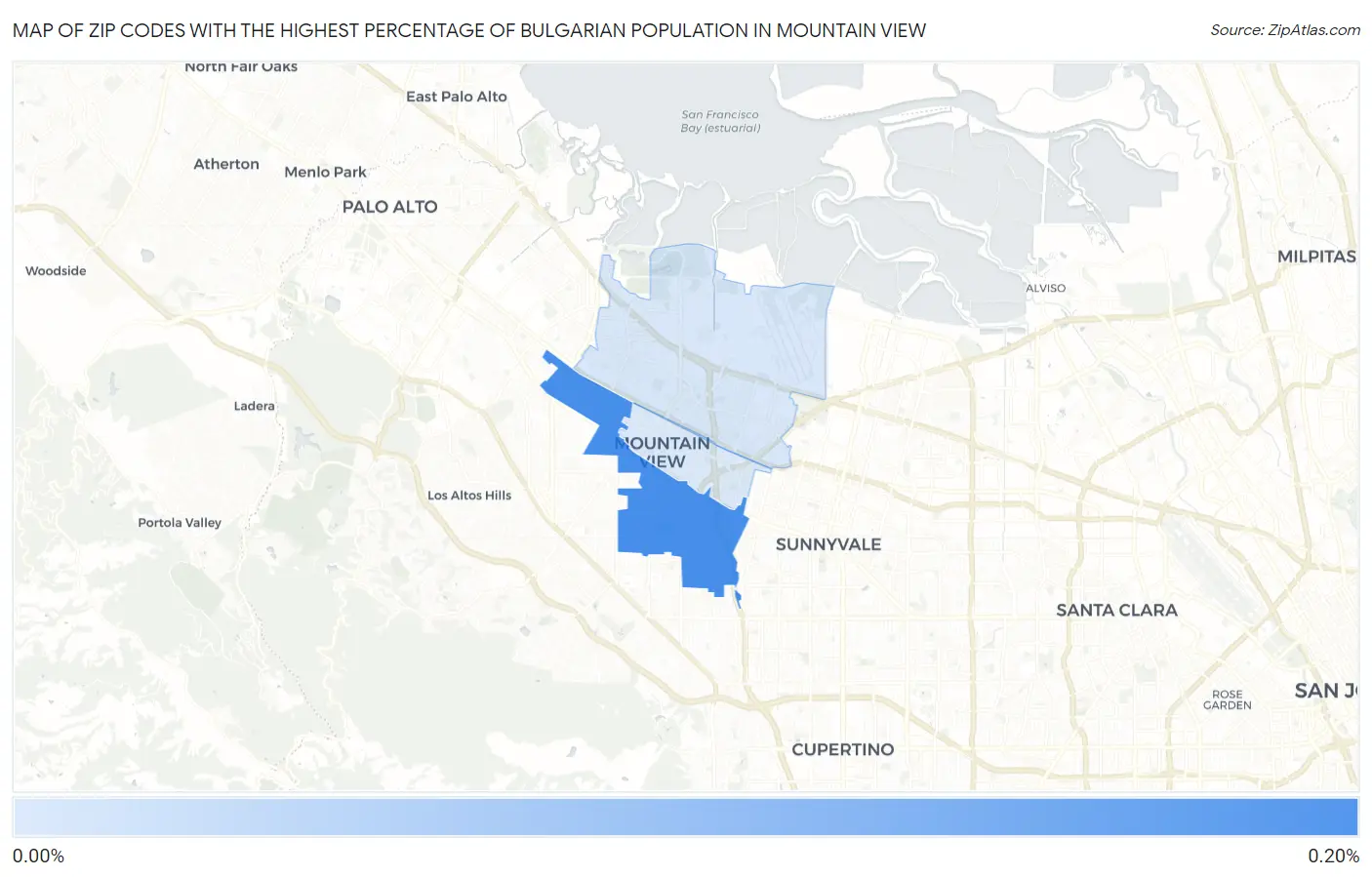 Zip Codes with the Highest Percentage of Bulgarian Population in Mountain View Map