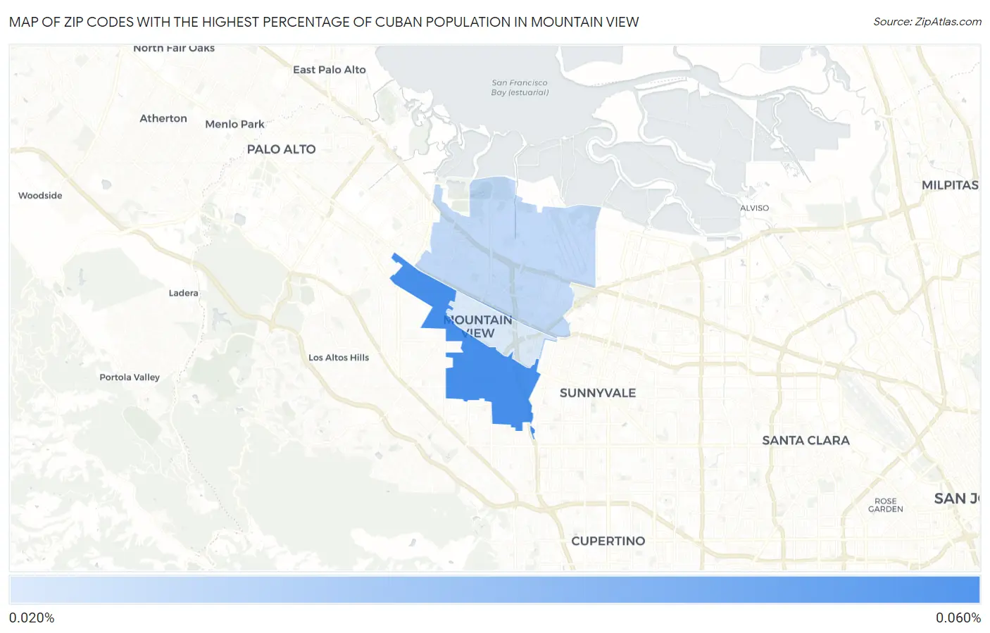 Zip Codes with the Highest Percentage of Cuban Population in Mountain View Map