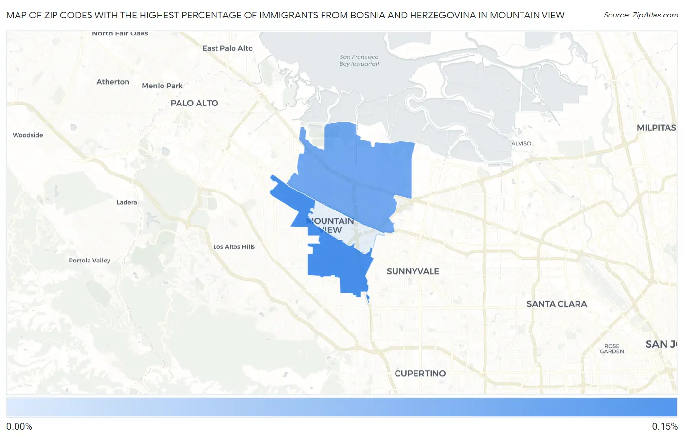 Zip Codes with the Highest Percentage of Immigrants from Bosnia and Herzegovina in Mountain View Map