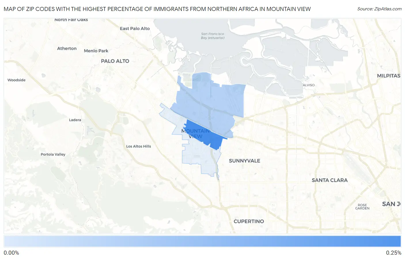 Zip Codes with the Highest Percentage of Immigrants from Northern Africa in Mountain View Map