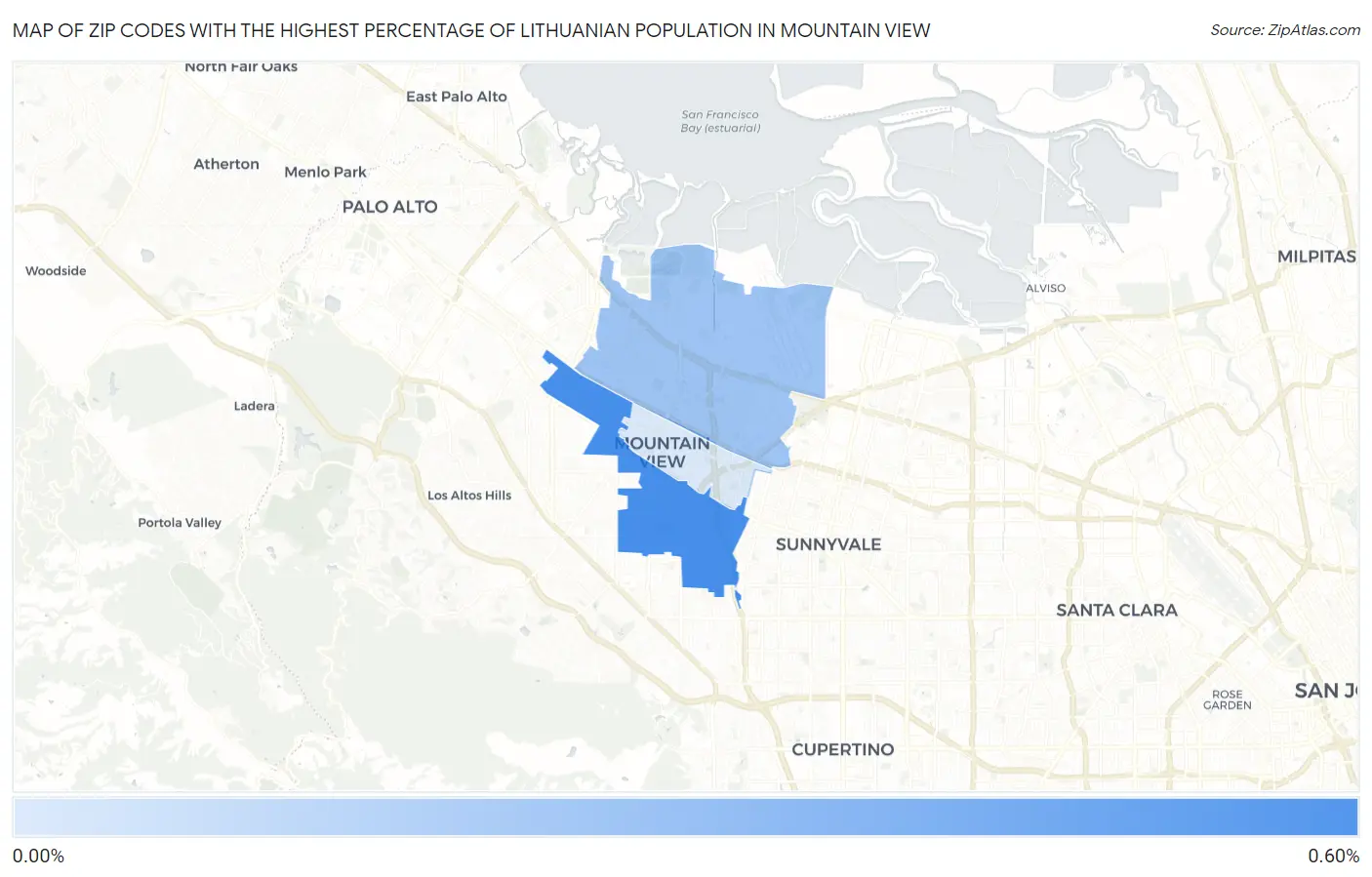 Zip Codes with the Highest Percentage of Lithuanian Population in Mountain View Map