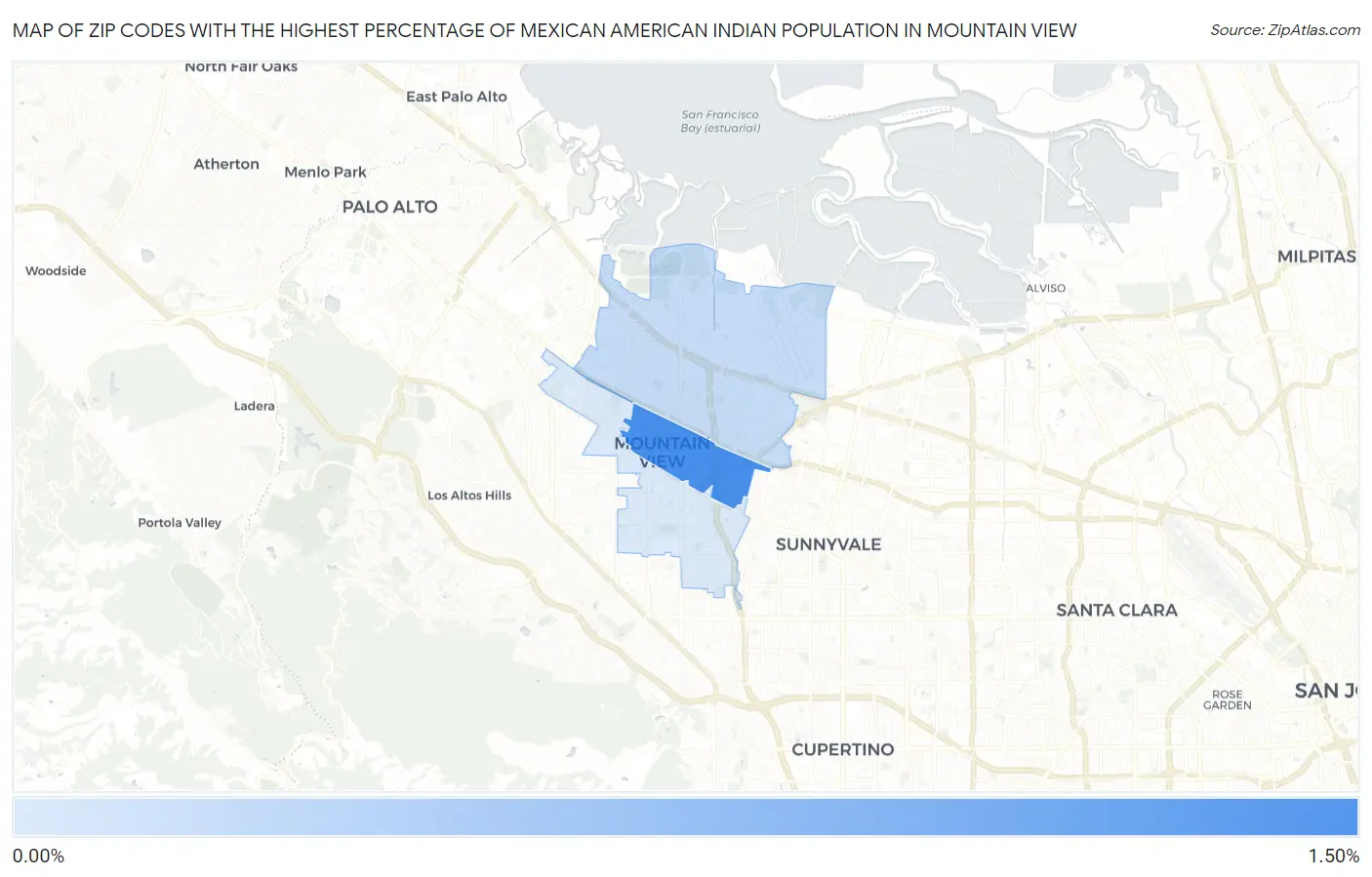 Zip Codes with the Highest Percentage of Mexican American Indian Population in Mountain View Map
