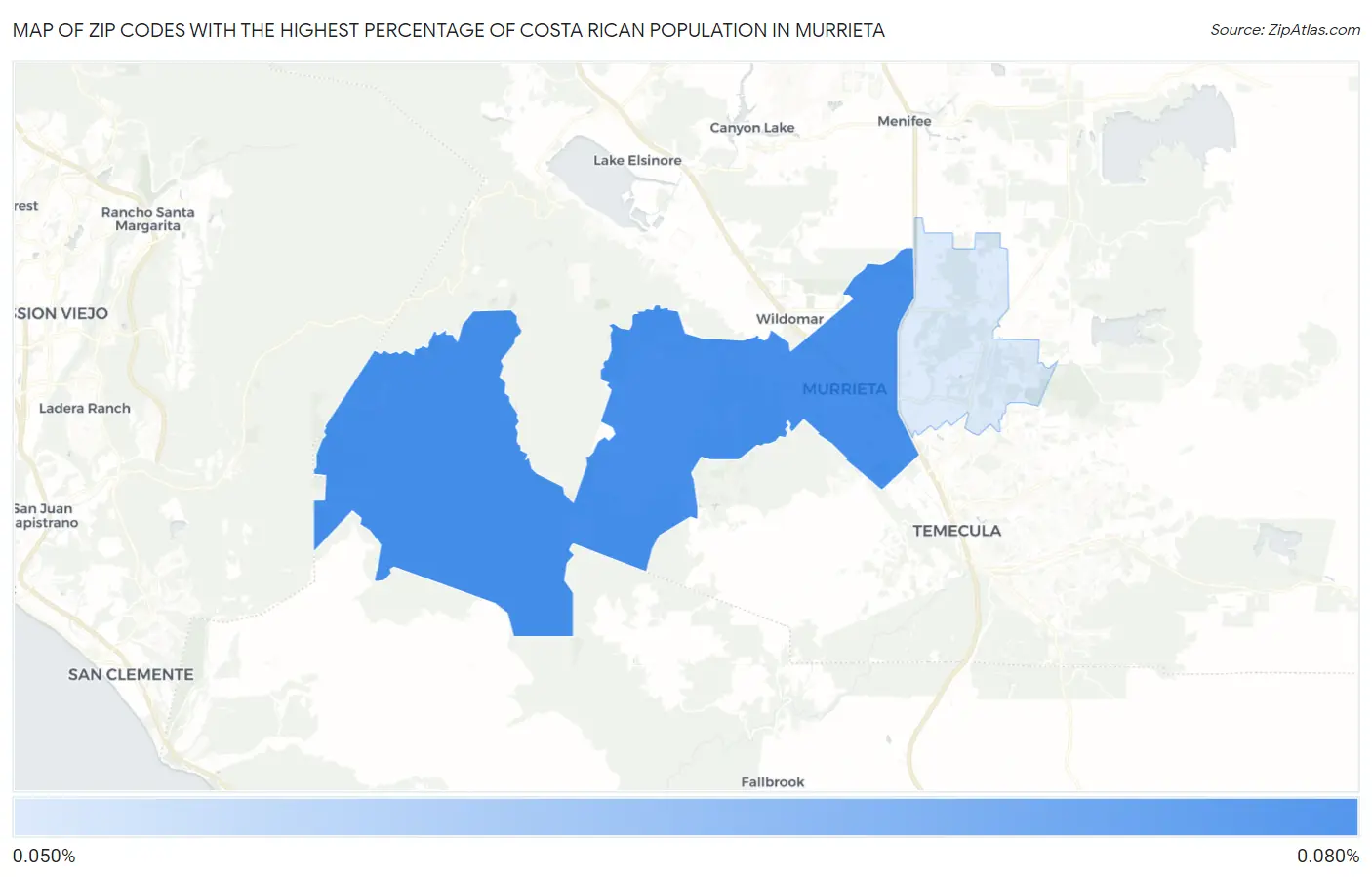 Zip Codes with the Highest Percentage of Costa Rican Population in Murrieta Map