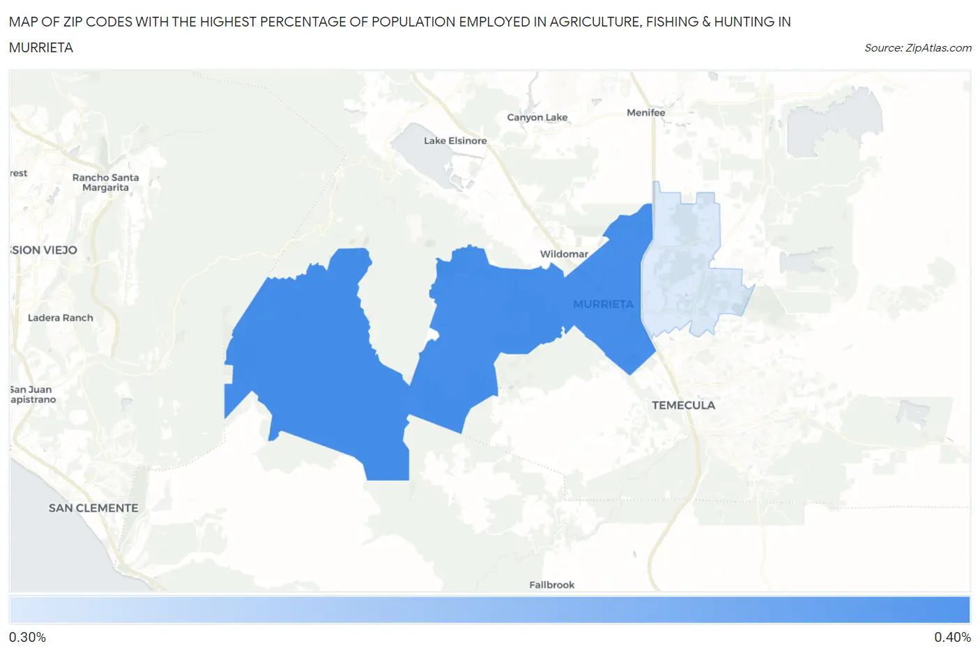 Zip Codes with the Highest Percentage of Population Employed in Agriculture, Fishing & Hunting in Murrieta Map