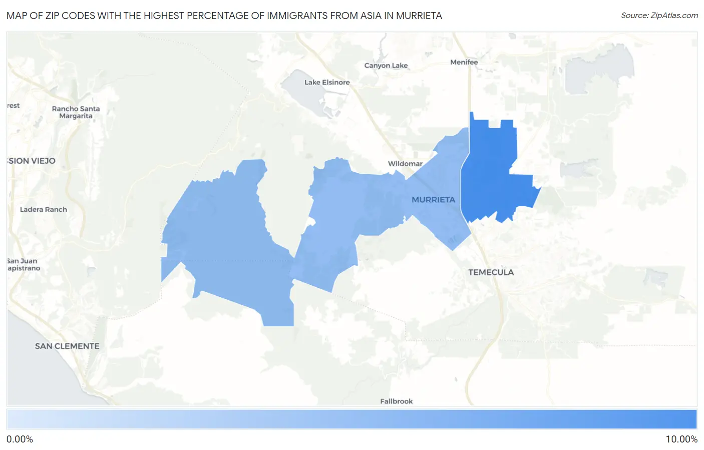 Zip Codes with the Highest Percentage of Immigrants from Asia in Murrieta Map