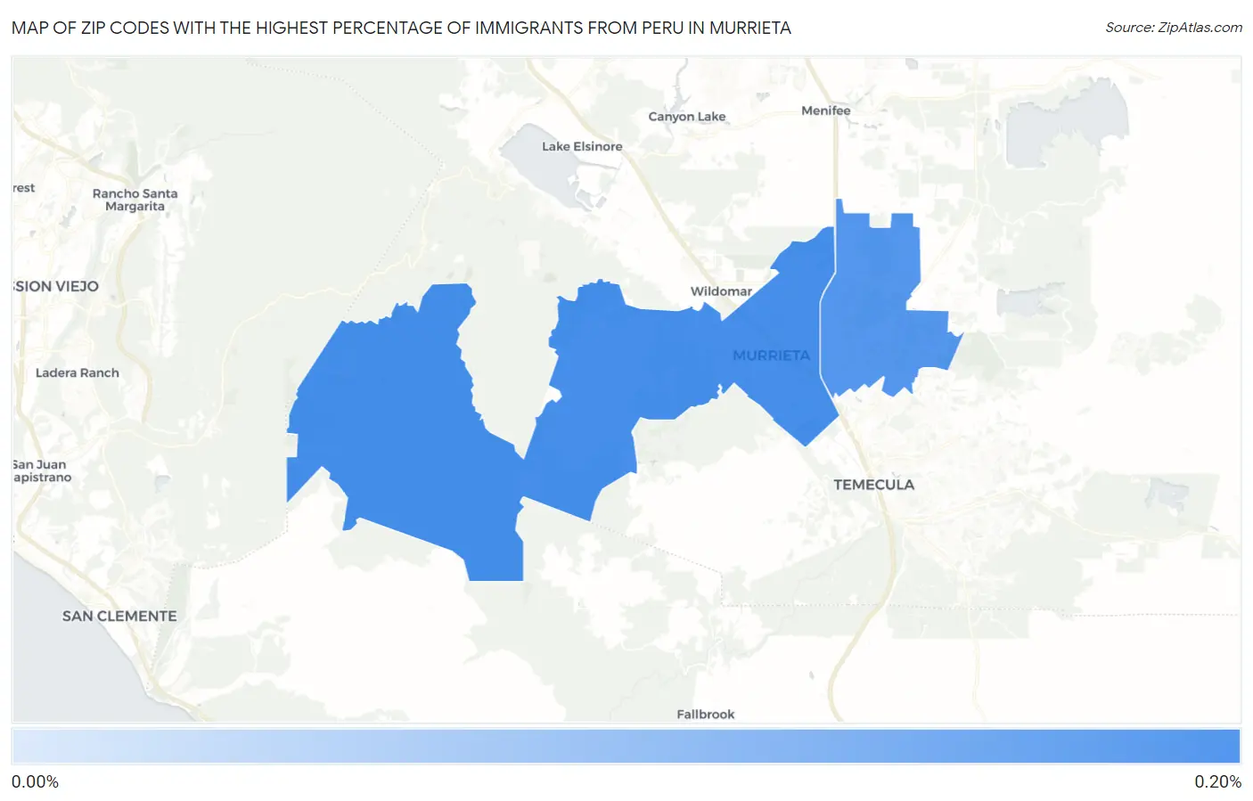 Zip Codes with the Highest Percentage of Immigrants from Peru in Murrieta Map