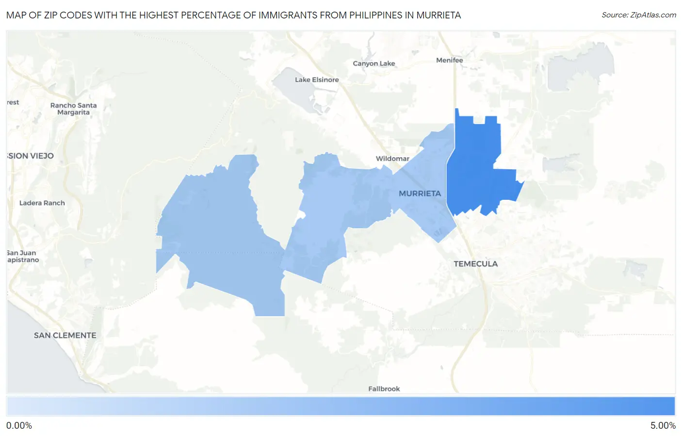 Zip Codes with the Highest Percentage of Immigrants from Philippines in Murrieta Map