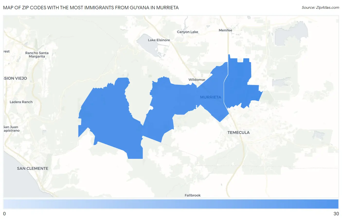 Zip Codes with the Most Immigrants from Guyana in Murrieta Map