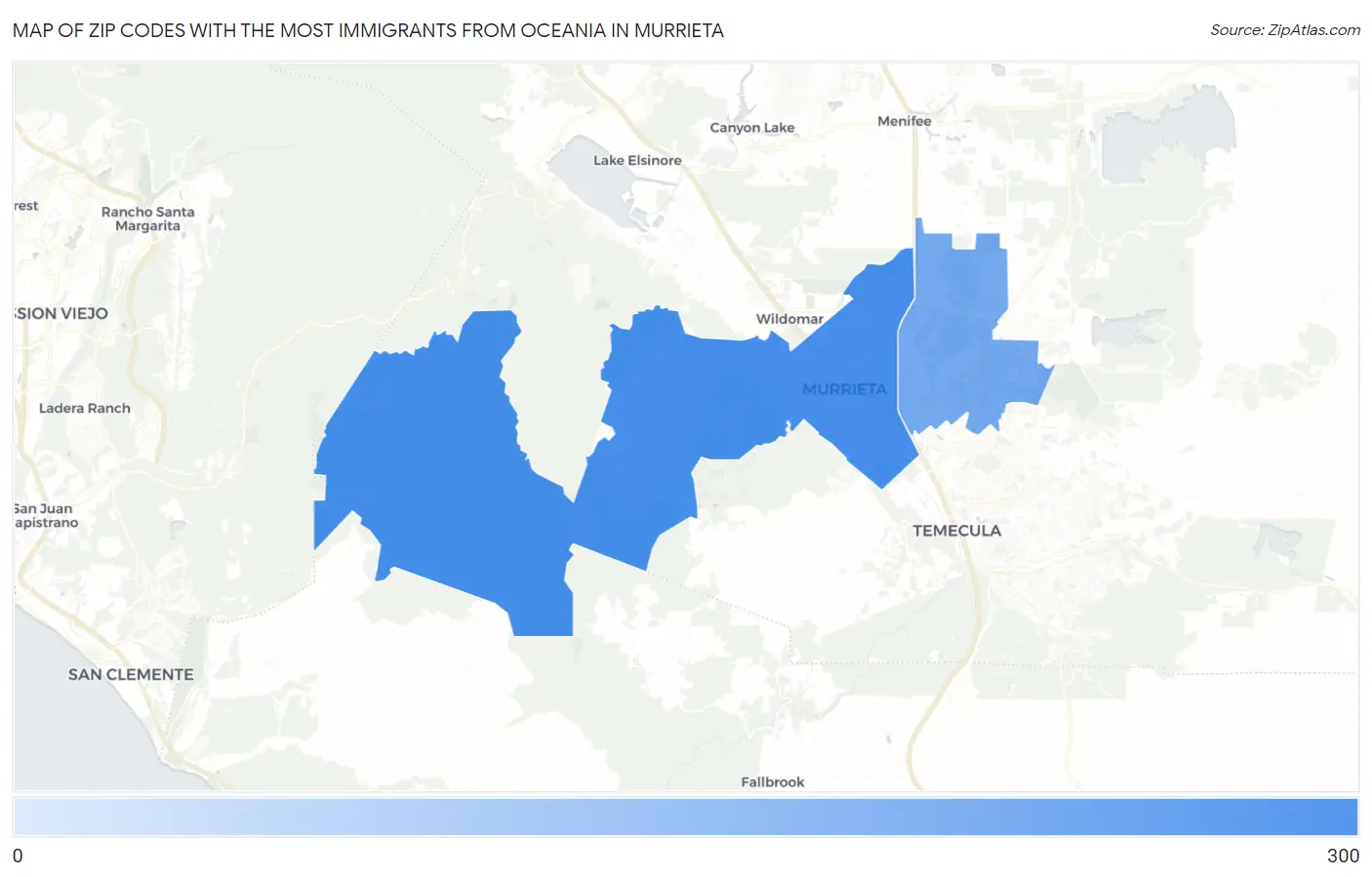 Zip Codes with the Most Immigrants from Oceania in Murrieta Map