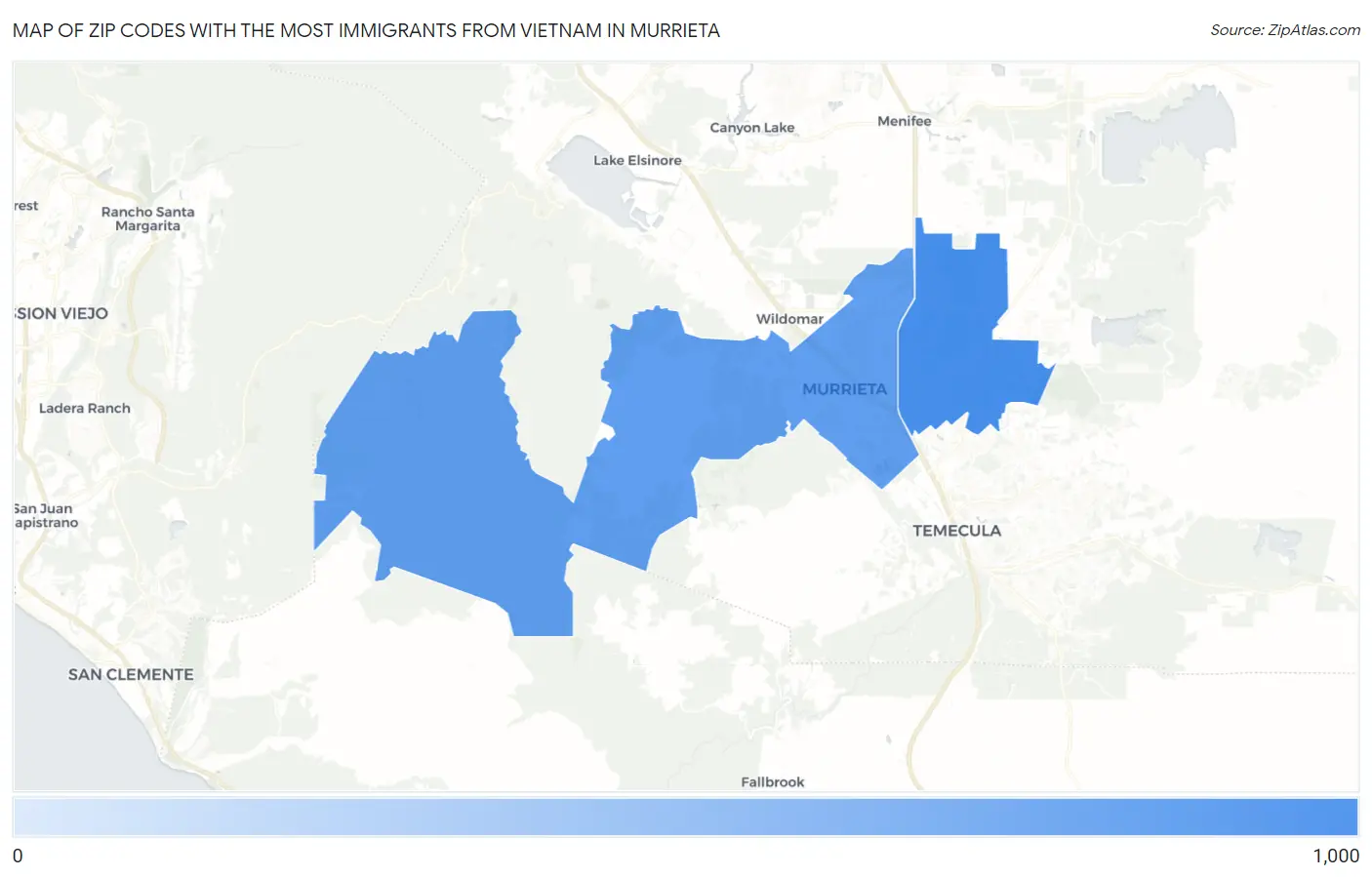 Zip Codes with the Most Immigrants from Vietnam in Murrieta Map