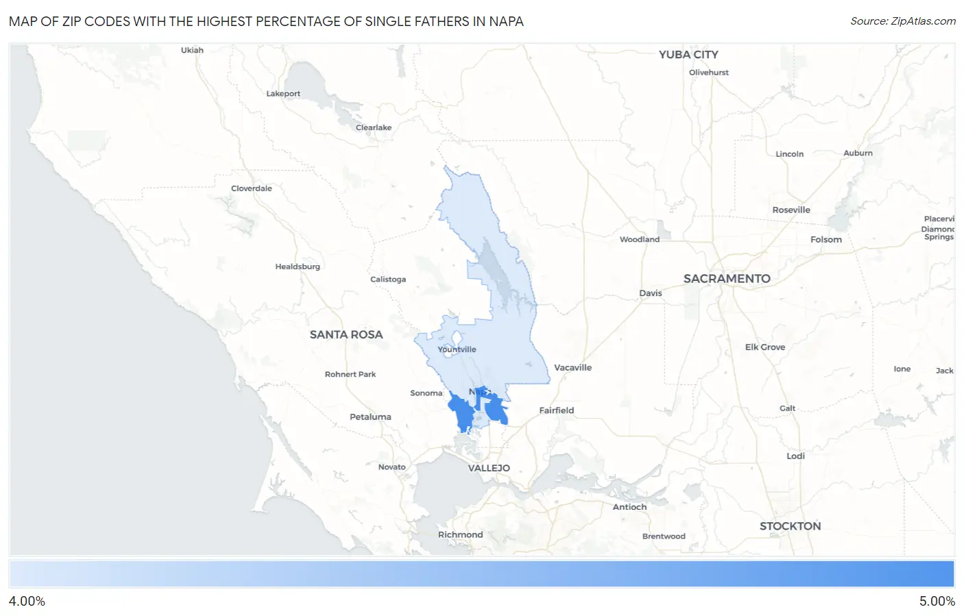 Zip Codes with the Highest Percentage of Single Fathers in Napa Map