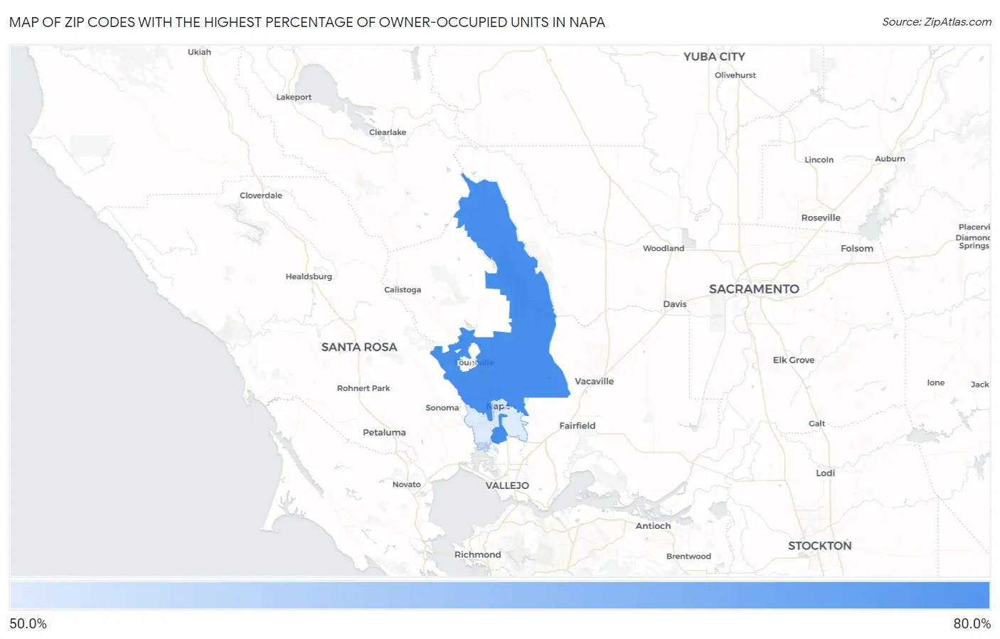 Zip Codes with the Highest Percentage of Owner-Occupied Units in Napa Map