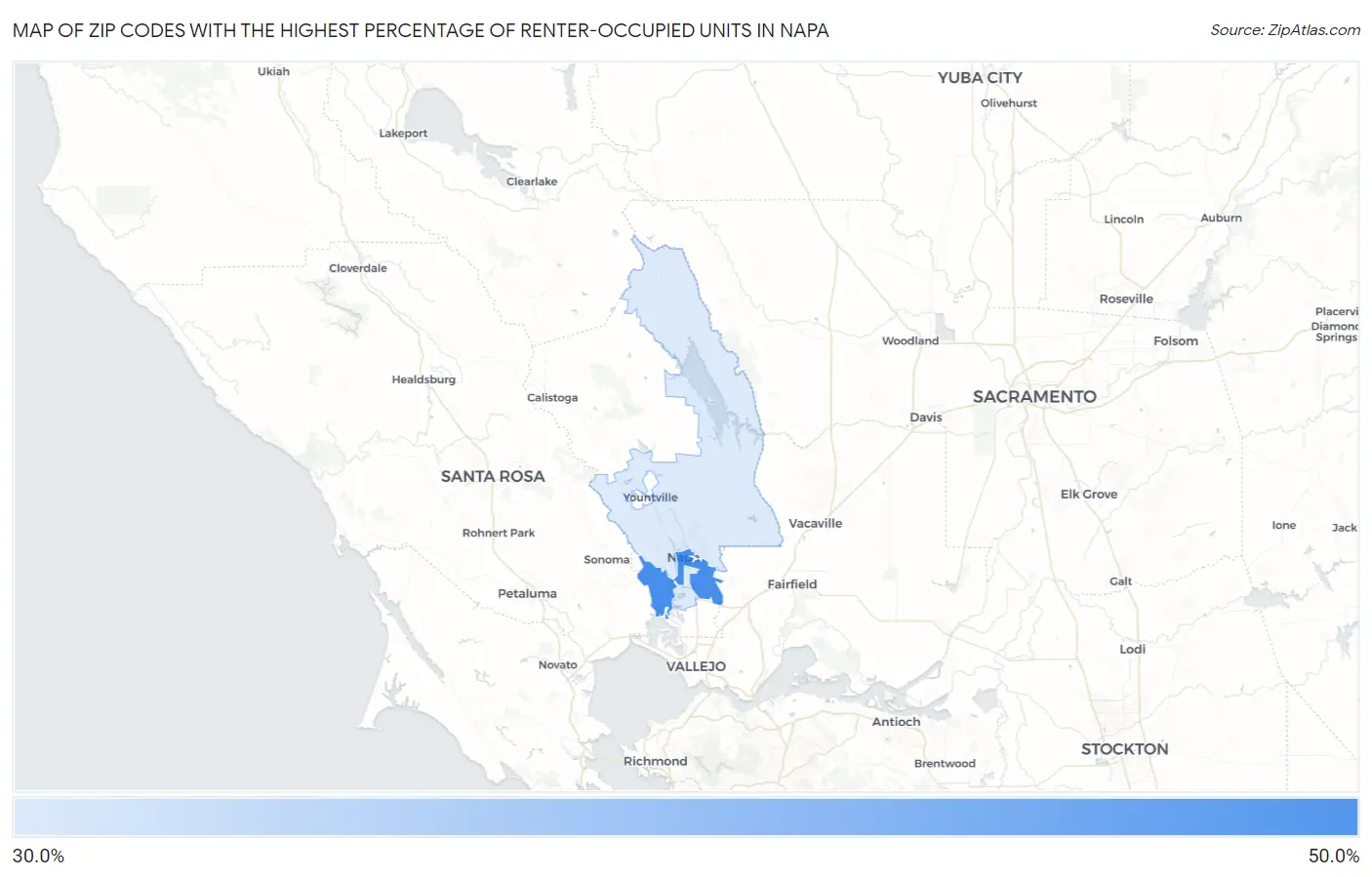 Zip Codes with the Highest Percentage of Renter-Occupied Units in Napa Map