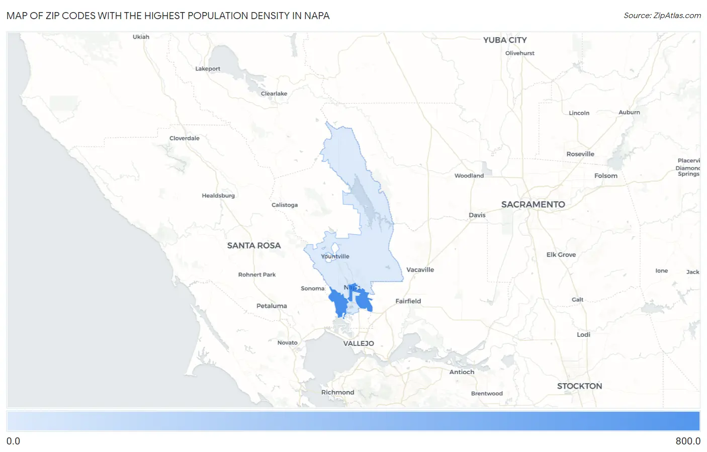 Zip Codes with the Highest Population Density in Napa Map