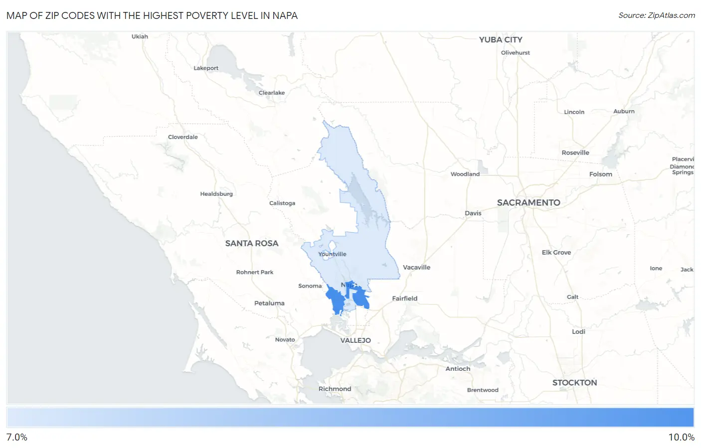 Zip Codes with the Highest Poverty Level in Napa Map
