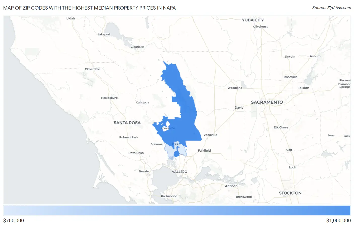 Zip Codes with the Highest Median Property Prices in Napa Map