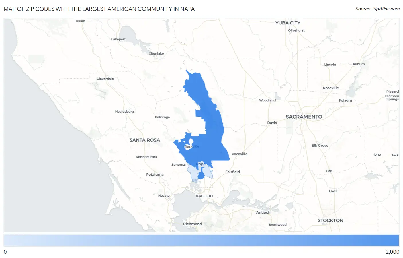 Zip Codes with the Largest American Community in Napa Map