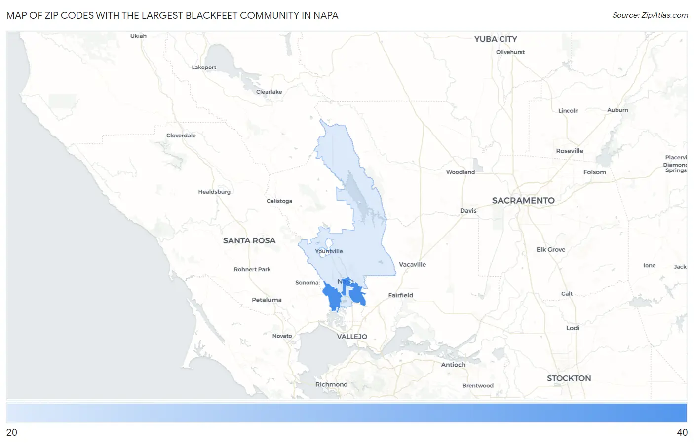 Zip Codes with the Largest Blackfeet Community in Napa Map