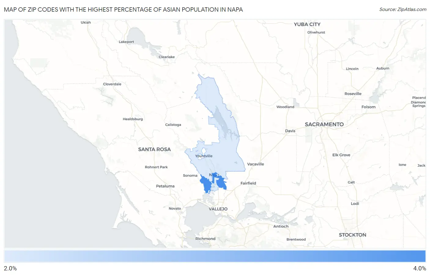 Zip Codes with the Highest Percentage of Asian Population in Napa Map