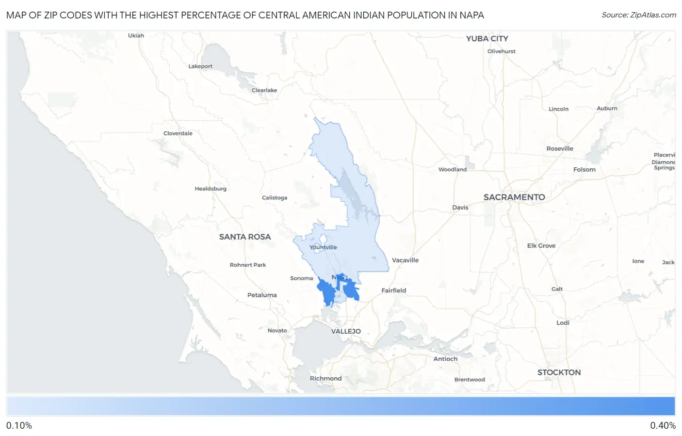 Zip Codes with the Highest Percentage of Central American Indian Population in Napa Map