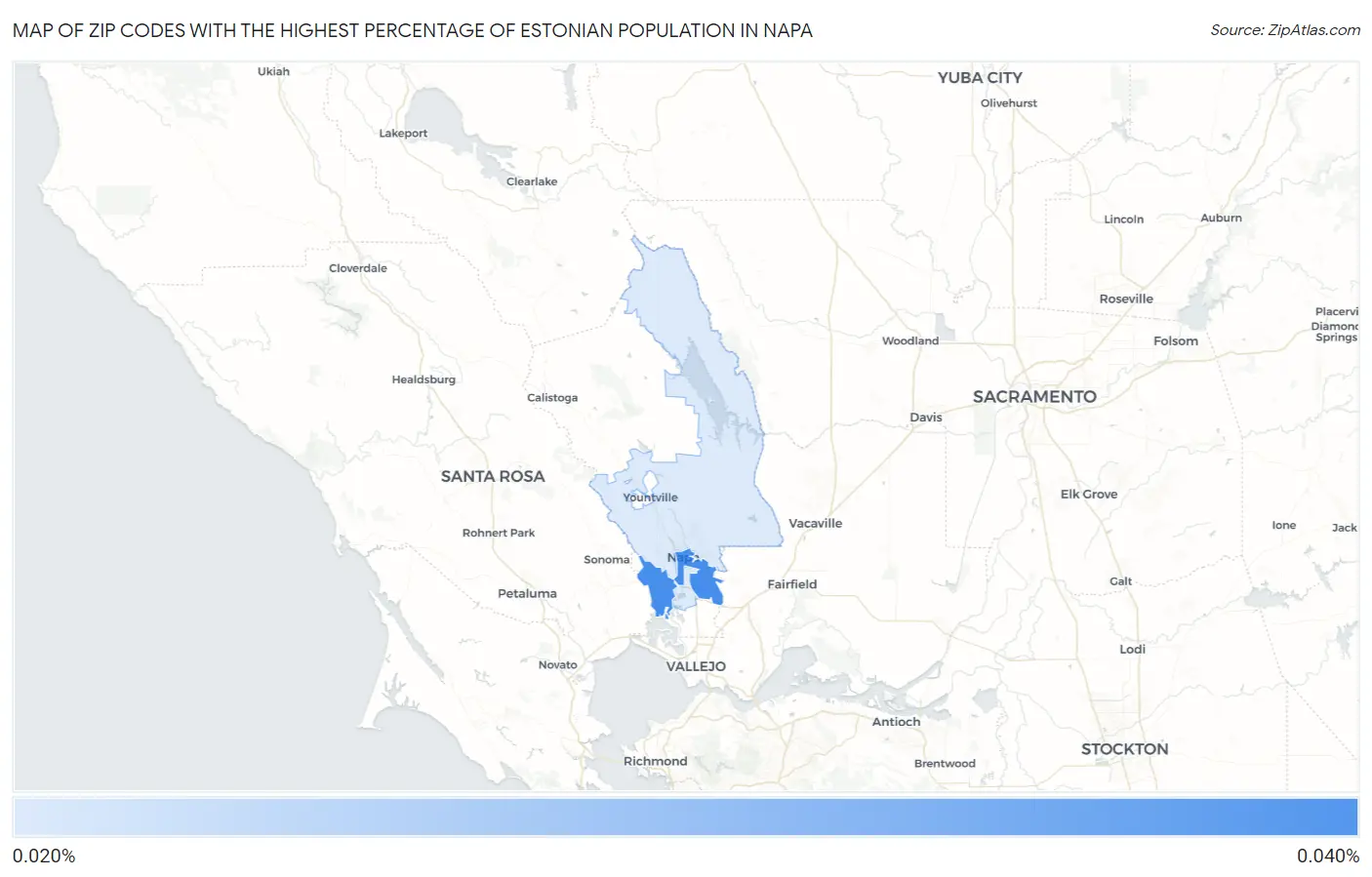 Zip Codes with the Highest Percentage of Estonian Population in Napa Map