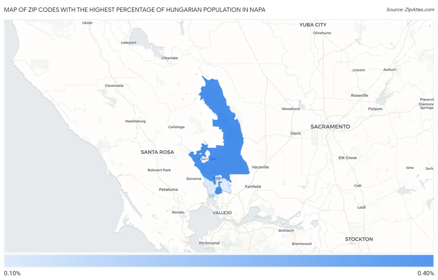 Zip Codes with the Highest Percentage of Hungarian Population in Napa Map