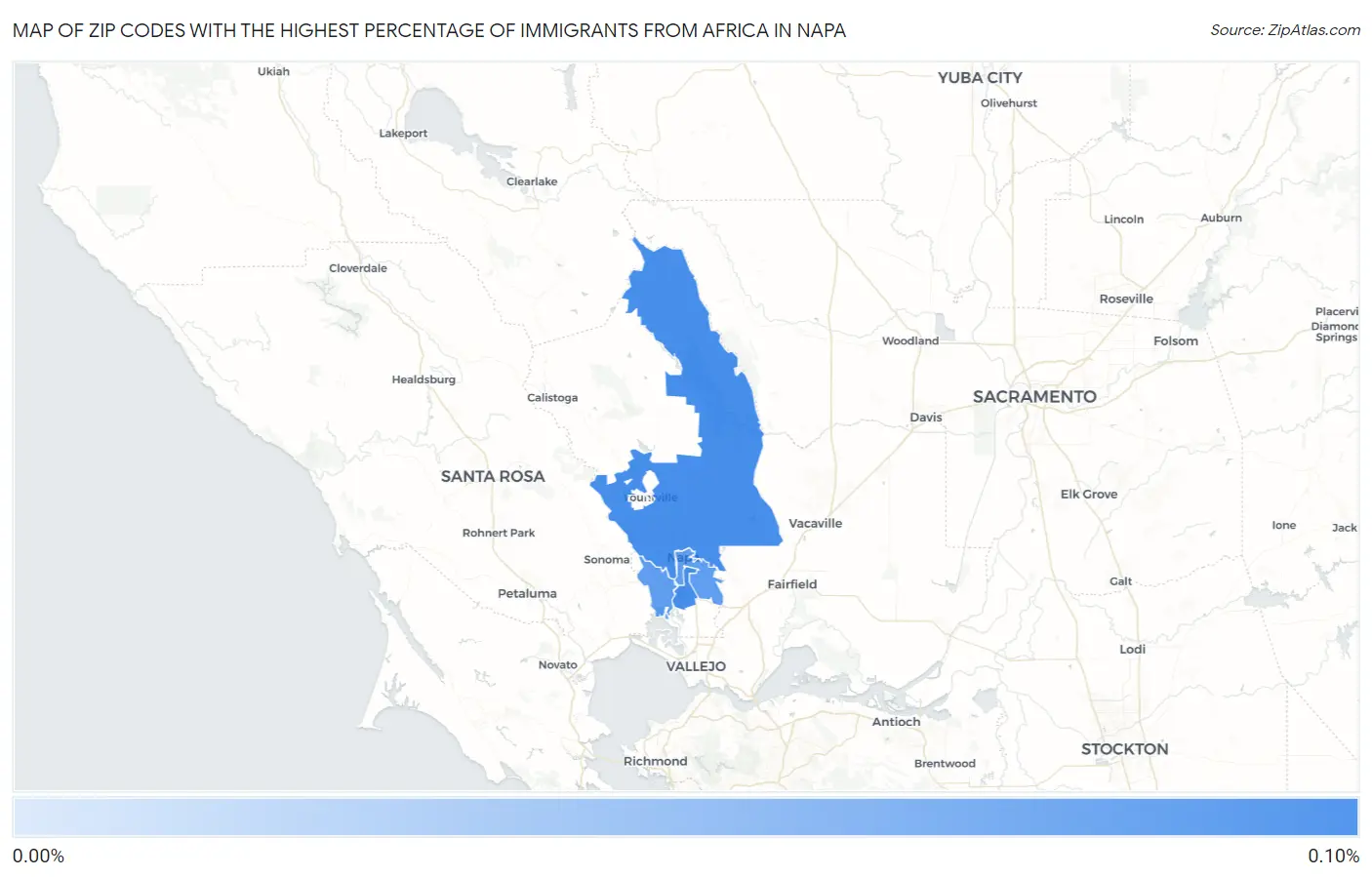 Zip Codes with the Highest Percentage of Immigrants from Africa in Napa Map