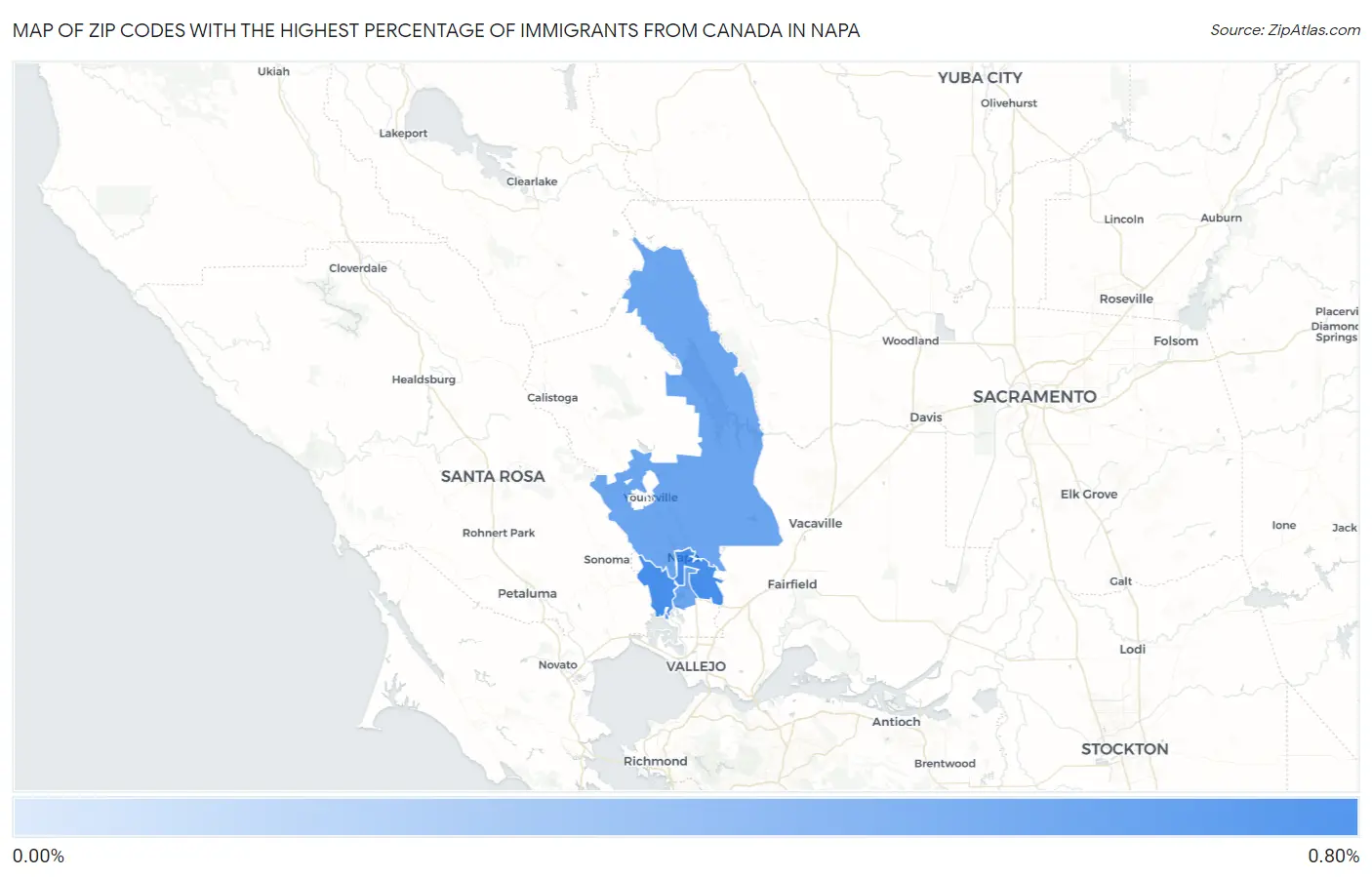Zip Codes with the Highest Percentage of Immigrants from Canada in Napa Map