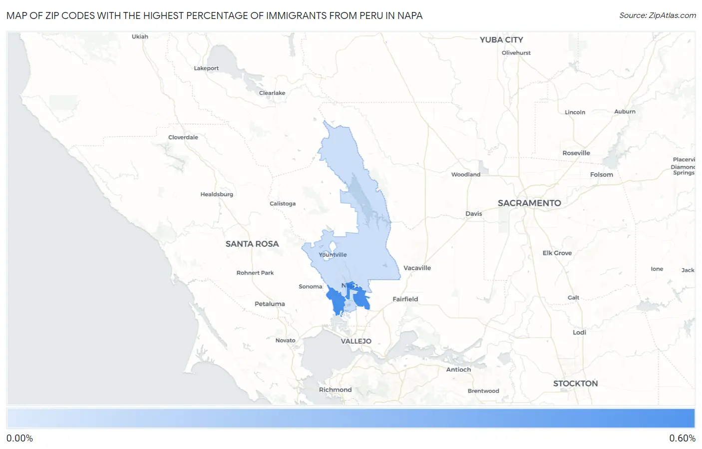 Zip Codes with the Highest Percentage of Immigrants from Peru in Napa Map