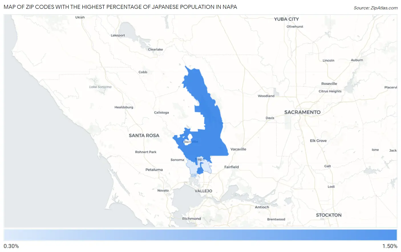 Zip Codes with the Highest Percentage of Japanese Population in Napa Map