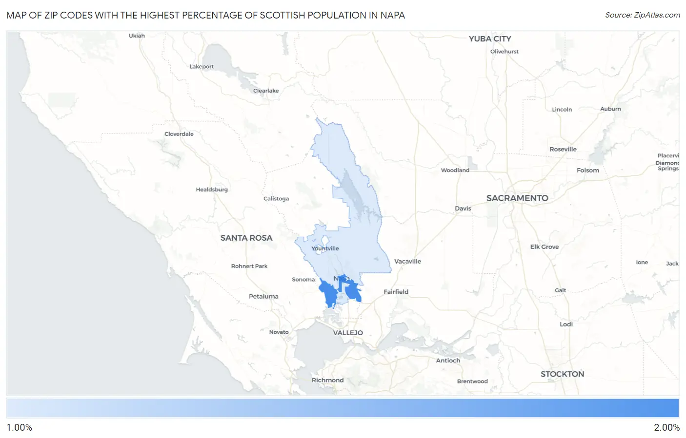 Zip Codes with the Highest Percentage of Scottish Population in Napa Map