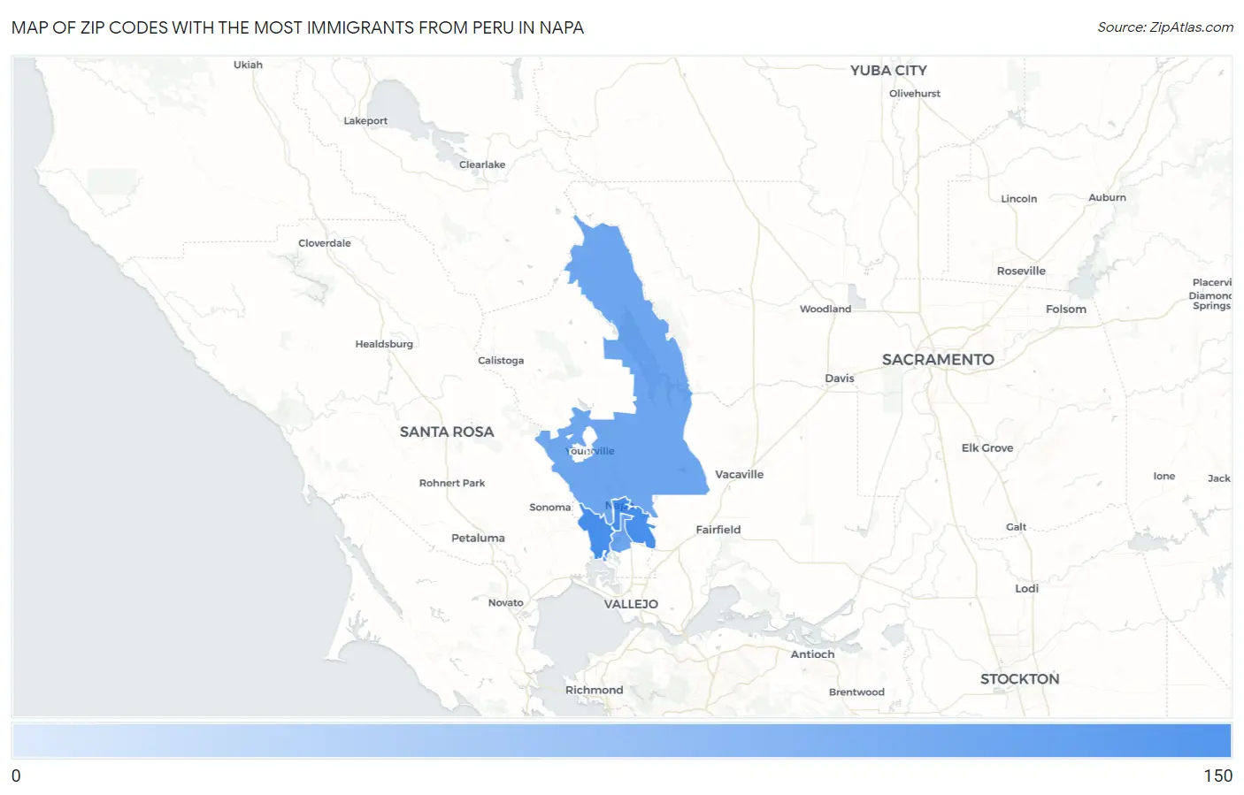 Zip Codes with the Most Immigrants from Peru in Napa Map