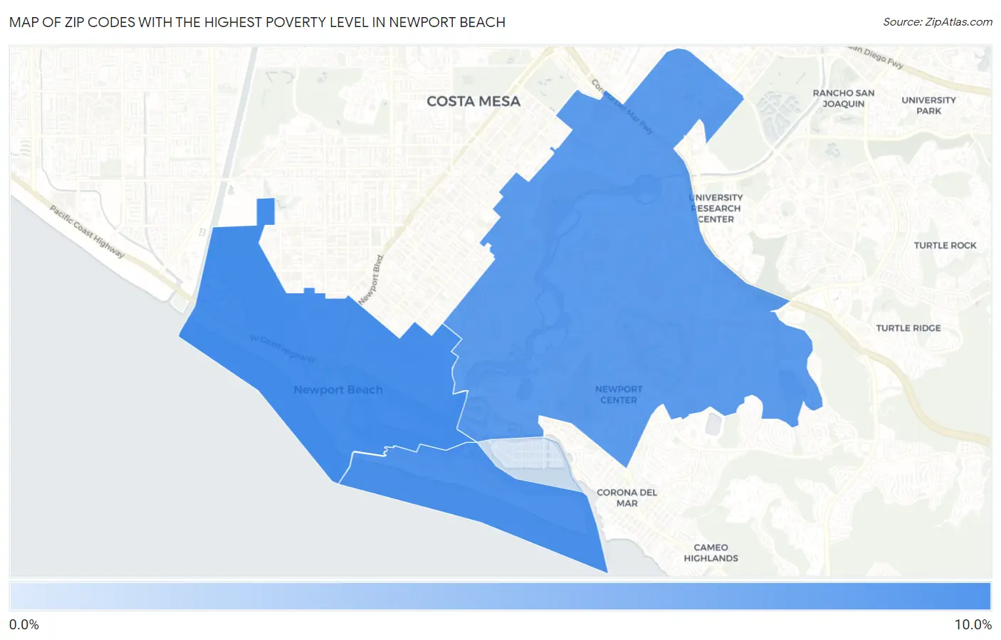 Zip Codes with the Highest Poverty Level in Newport Beach Map