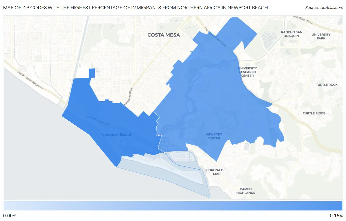 Zip Codes with the Highest Percentage of Immigrants from Northern Africa in Newport Beach Map