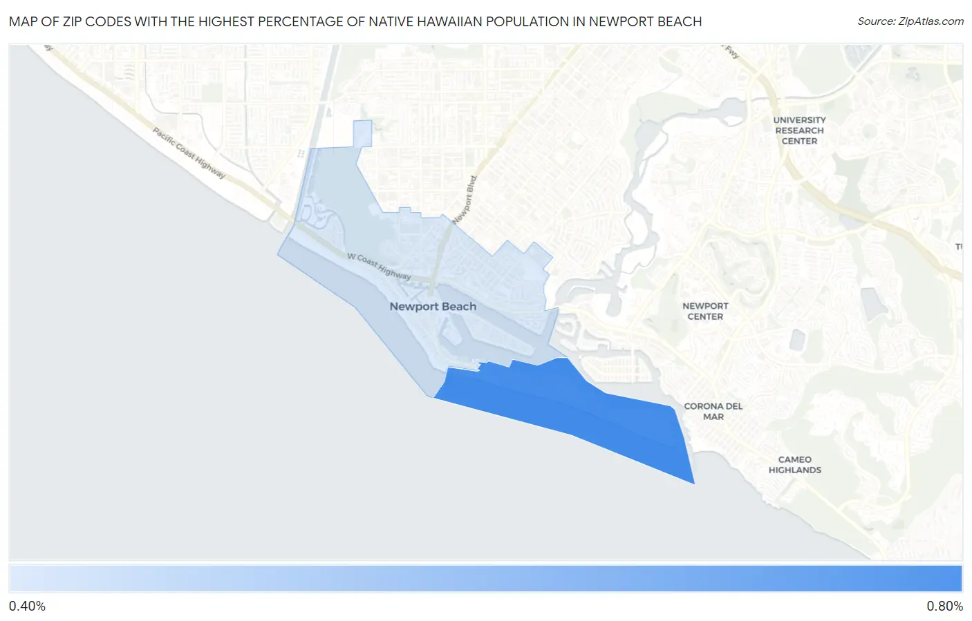 Zip Codes with the Highest Percentage of Native Hawaiian Population in Newport Beach Map