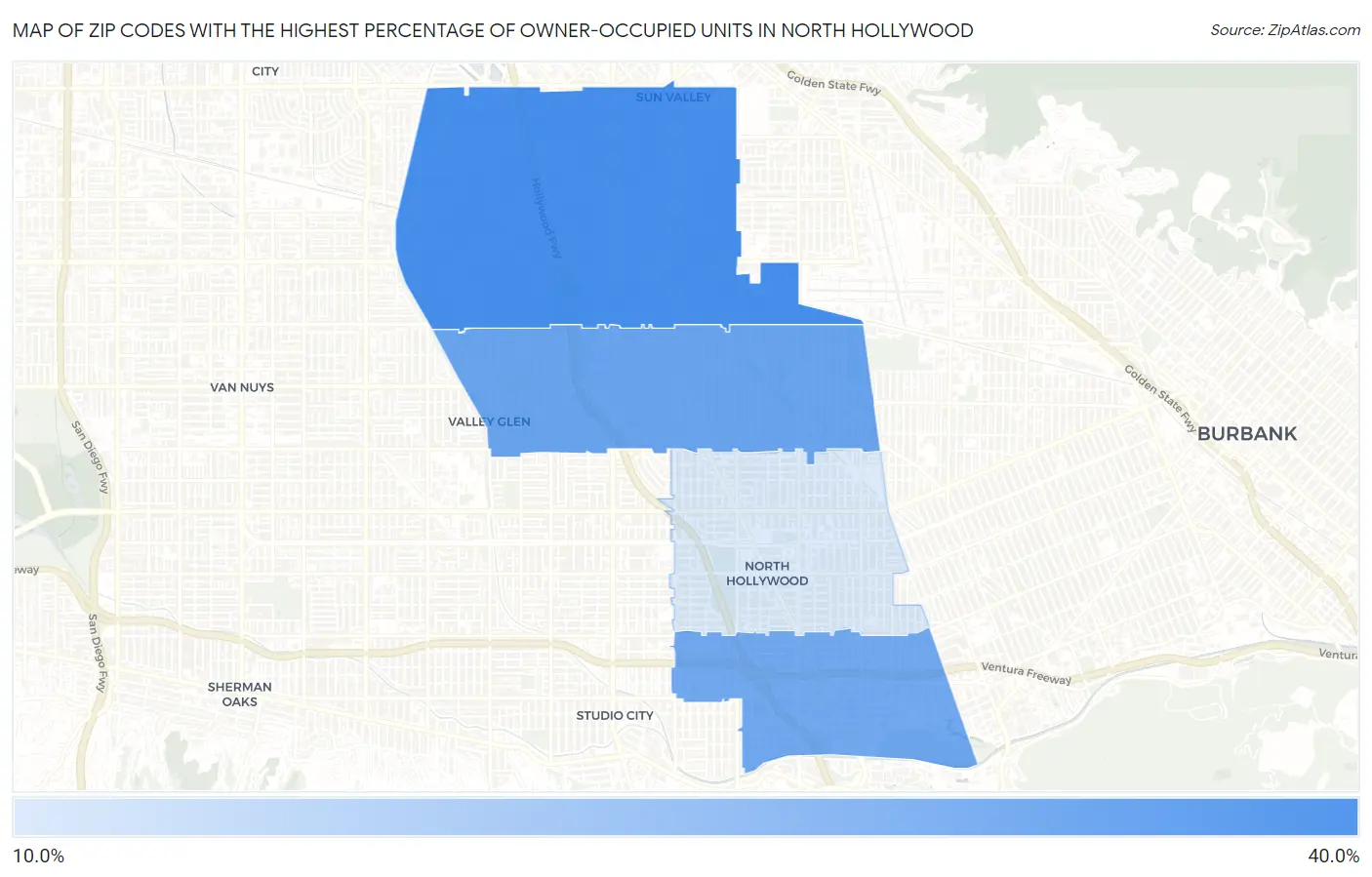 Zip Codes with the Highest Percentage of Owner-Occupied Units in North Hollywood Map