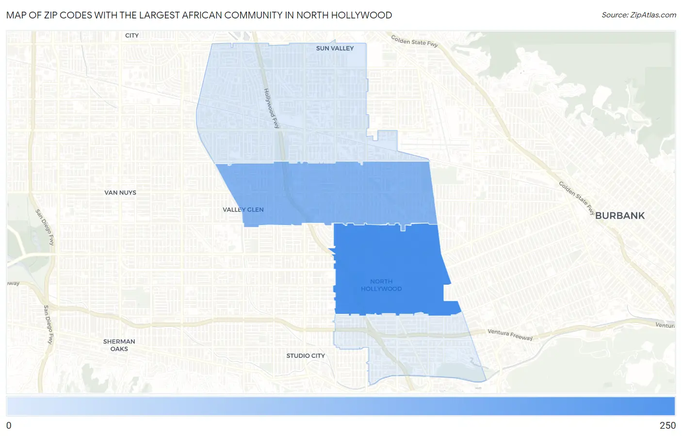 Zip Codes with the Largest African Community in North Hollywood Map