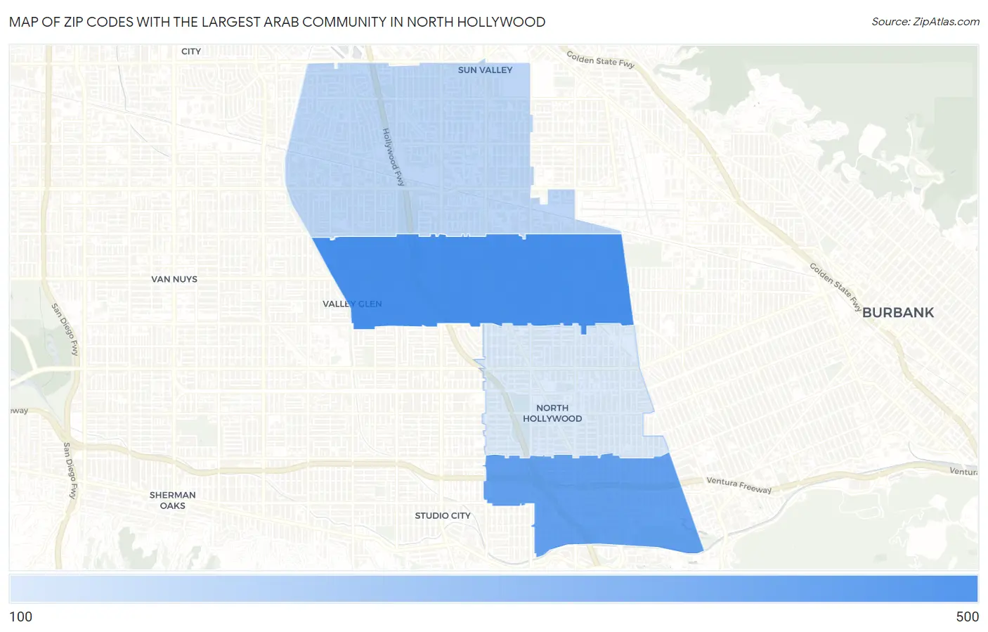 Zip Codes with the Largest Arab Community in North Hollywood Map