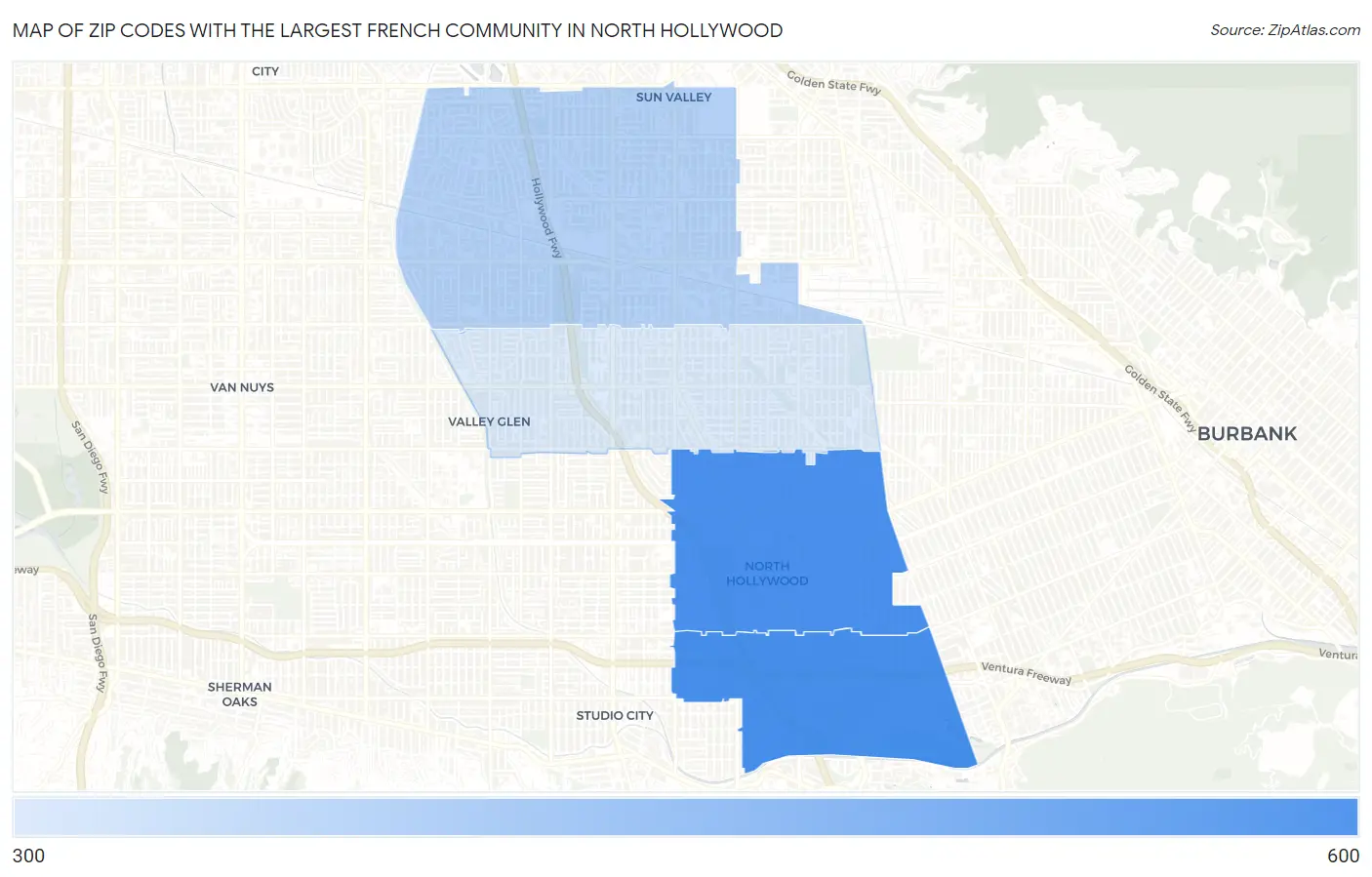 Zip Codes with the Largest French Community in North Hollywood Map