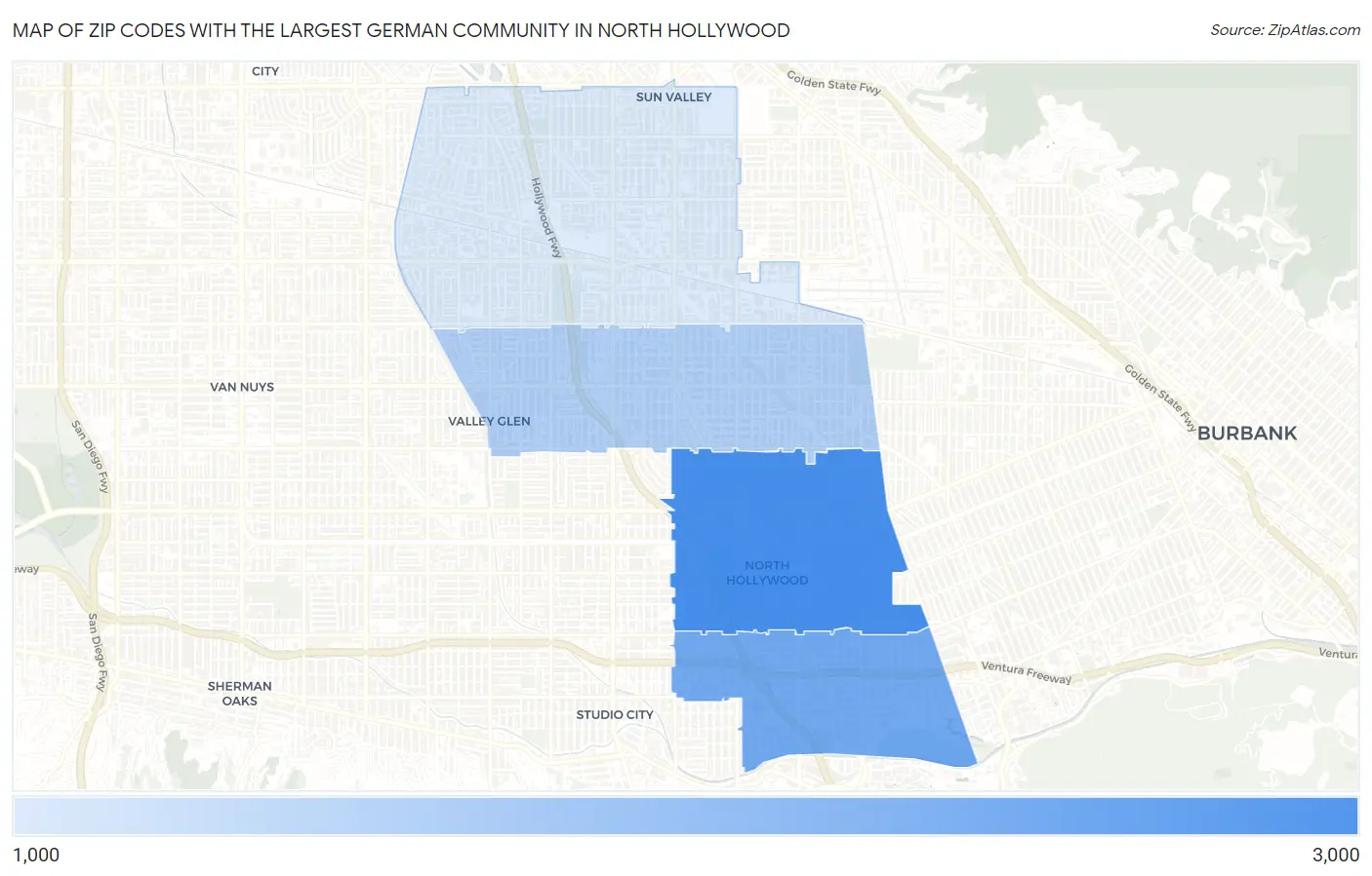 Zip Codes with the Largest German Community in North Hollywood Map