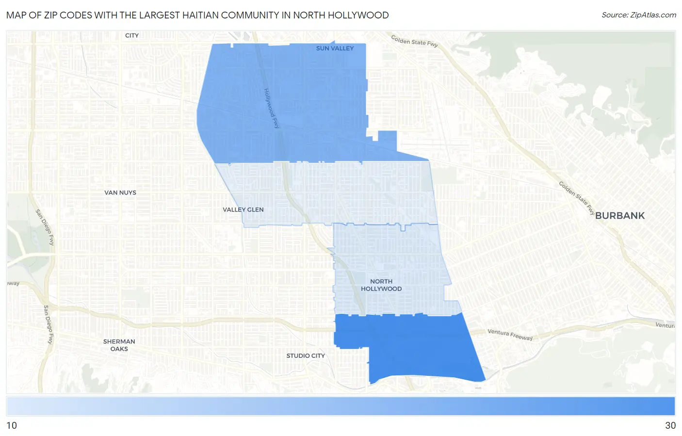 Zip Codes with the Largest Haitian Community in North Hollywood Map