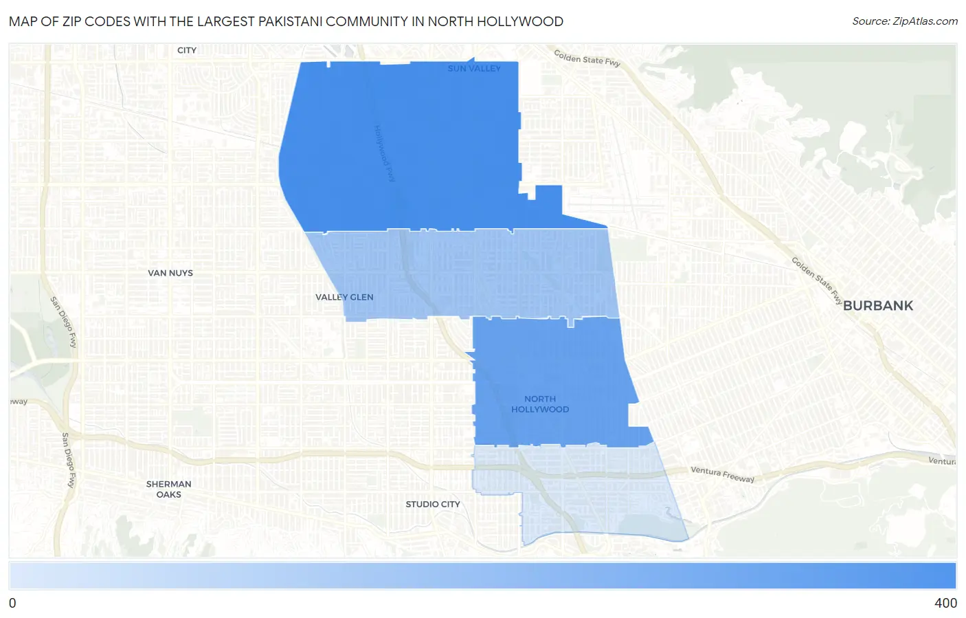 Zip Codes with the Largest Pakistani Community in North Hollywood Map