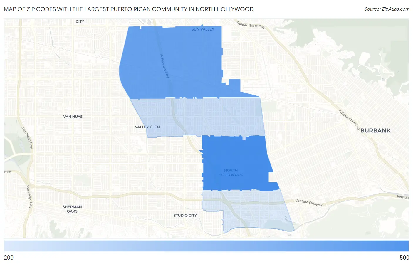 Zip Codes with the Largest Puerto Rican Community in North Hollywood Map