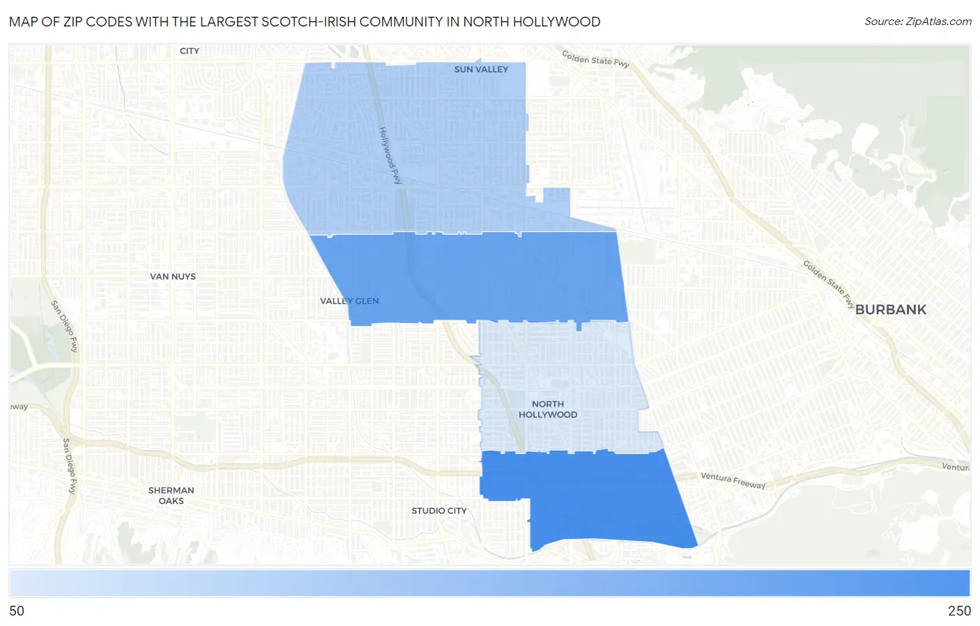 Zip Codes with the Largest Scotch-Irish Community in North Hollywood Map