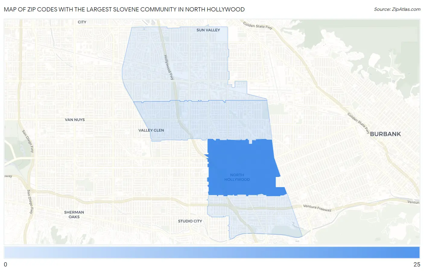Zip Codes with the Largest Slovene Community in North Hollywood Map