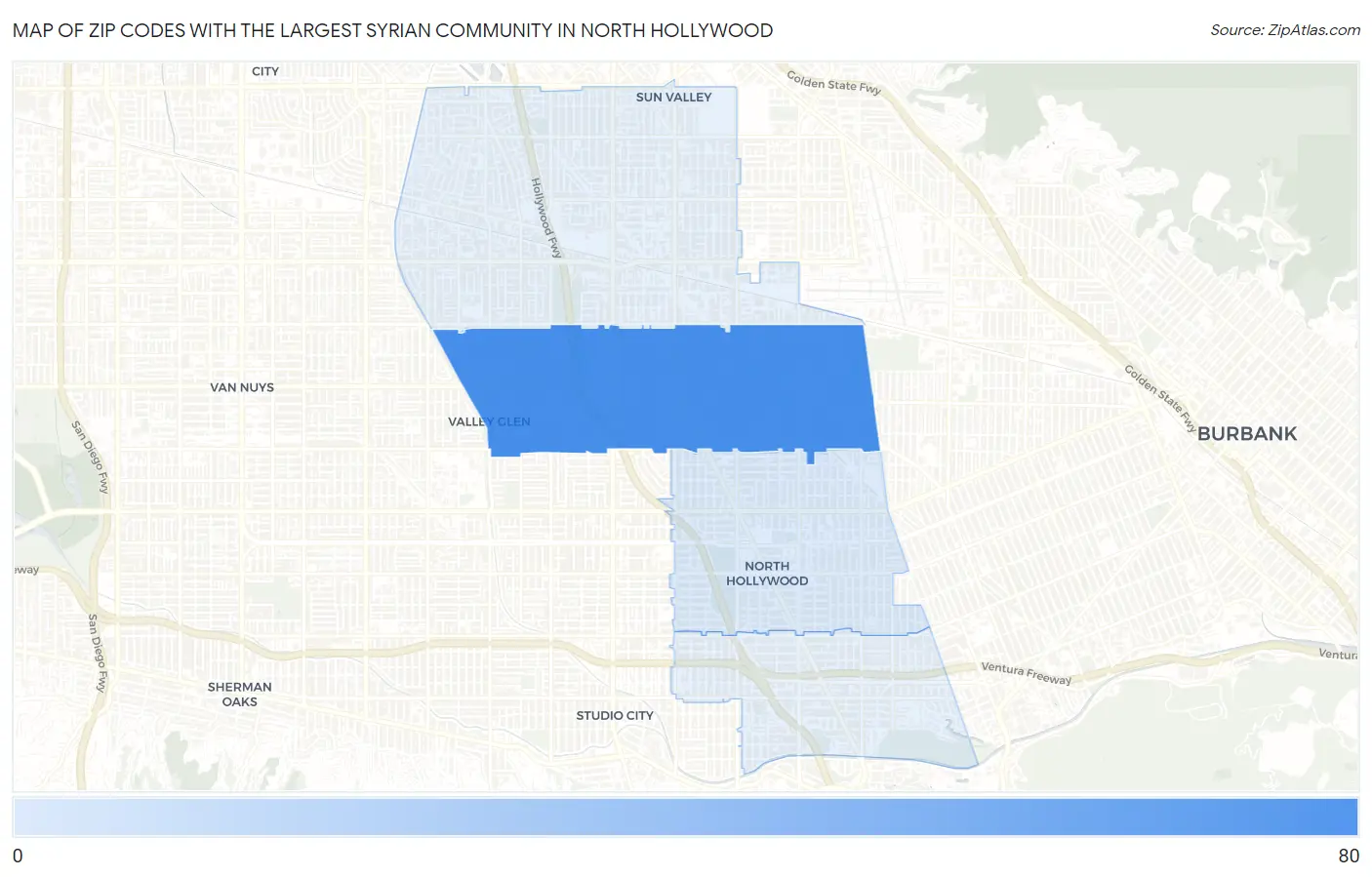 Zip Codes with the Largest Syrian Community in North Hollywood Map
